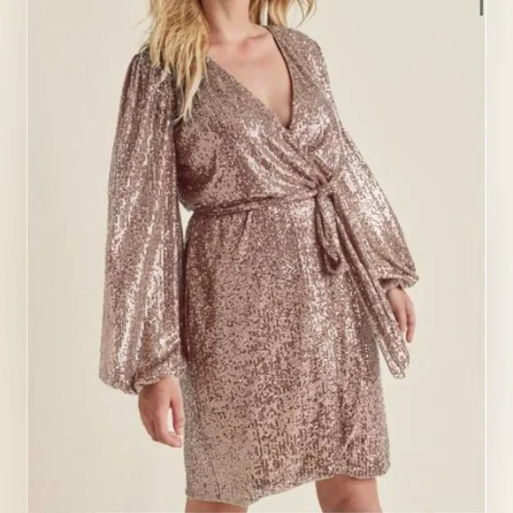 venus sequin wrap dress Silver & Gold Belted Sequin Wrap Dress